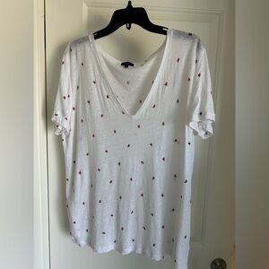 Rails White V-Neck Short Sleeve Tee with Red Strawberries